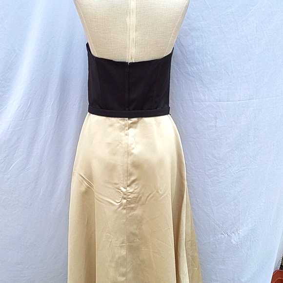 Ladies strapless evening gown, black top, gold/taupe bottom, sateen, wrap, sz 10 - Picture 9 of 14